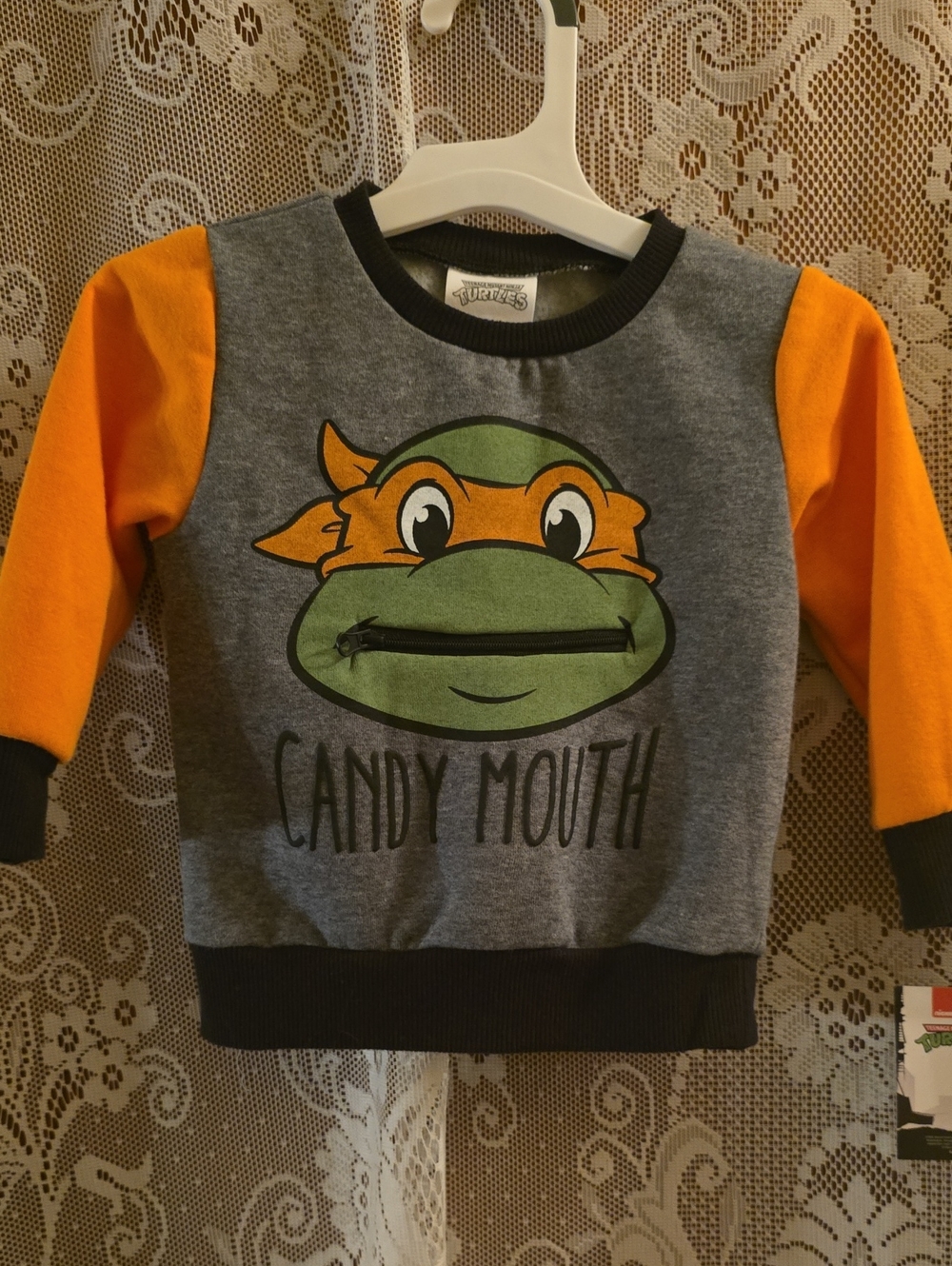 New Toddler 12M Michelangelo Gray Orange 'Candy Mouth' Turtle Sweatshirt